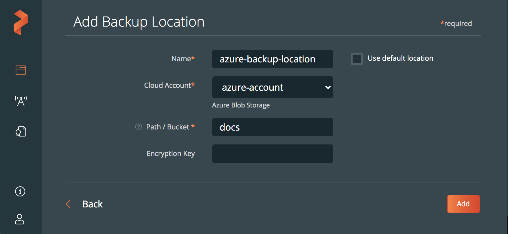Configure an Azure backup location