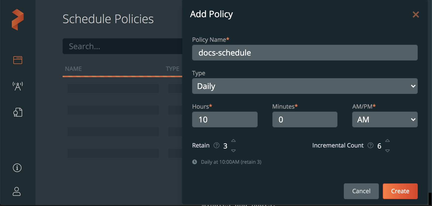 Add schedule policy dialogue